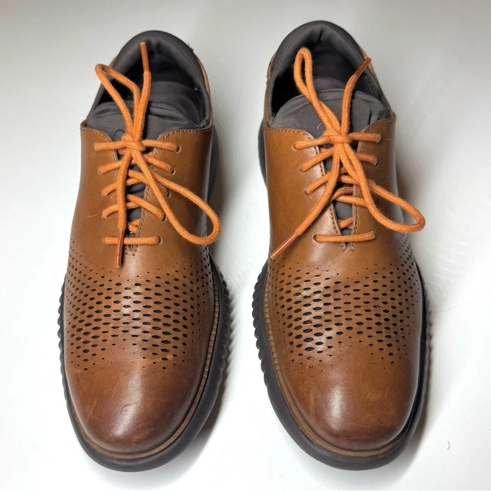 Cole Haan Men's 2.ZEROGRAND Laser Wingtip Oxfords Brown Leather Shoes Size- 8M